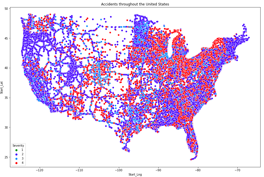 Scatter Plot of Accidents throughout the US Map